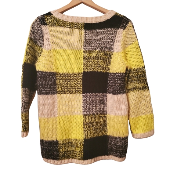 Women's Topshop Crew Neck Pullover Colorblock Sweater Sz US 4 Yellow Black Beige - Picture 2 of 12